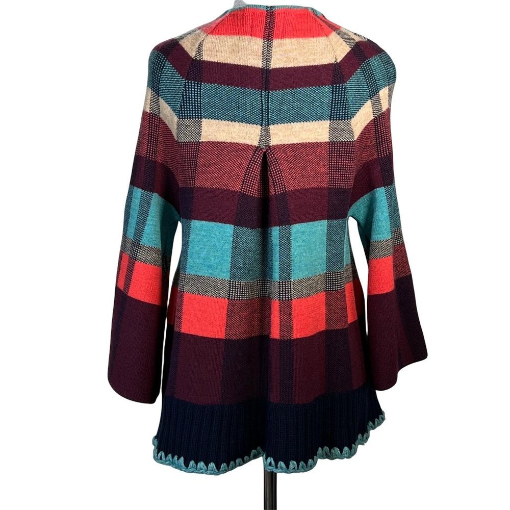 HWR Monogram Cardigan X Small Plaid Zip Up Swing Sweater Jacket Pockets Red Blue - Picture 4 of 13